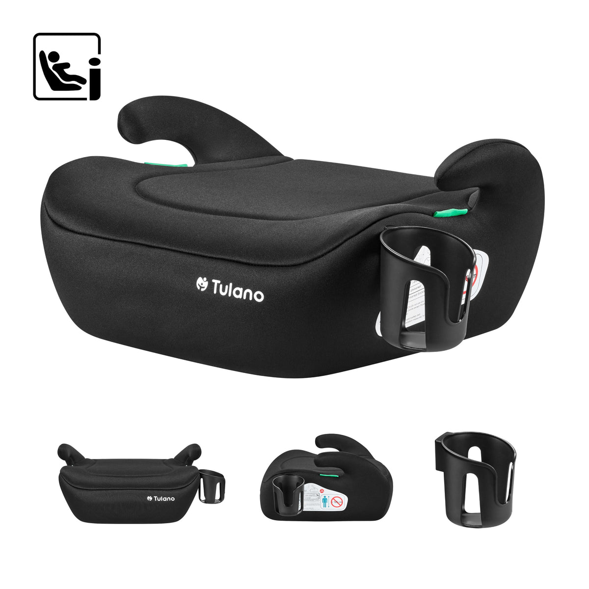 Tulano Cabby 20 Schwarzer Kindersitz (125-150 cm, I-Größe) 