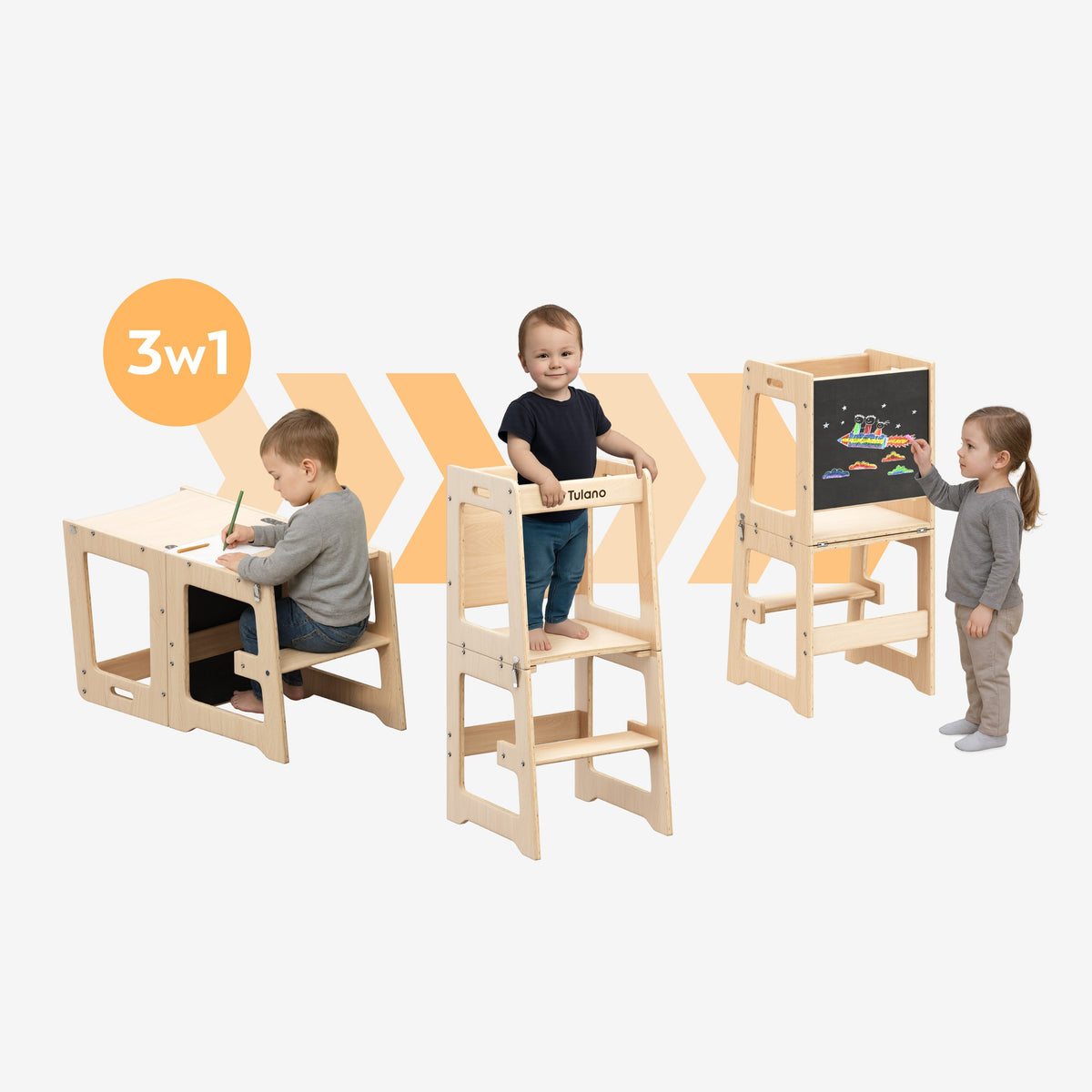 Tulano Mooby 35 Küchen-Sideboard aus Naturholz mit Tischfunktion 
