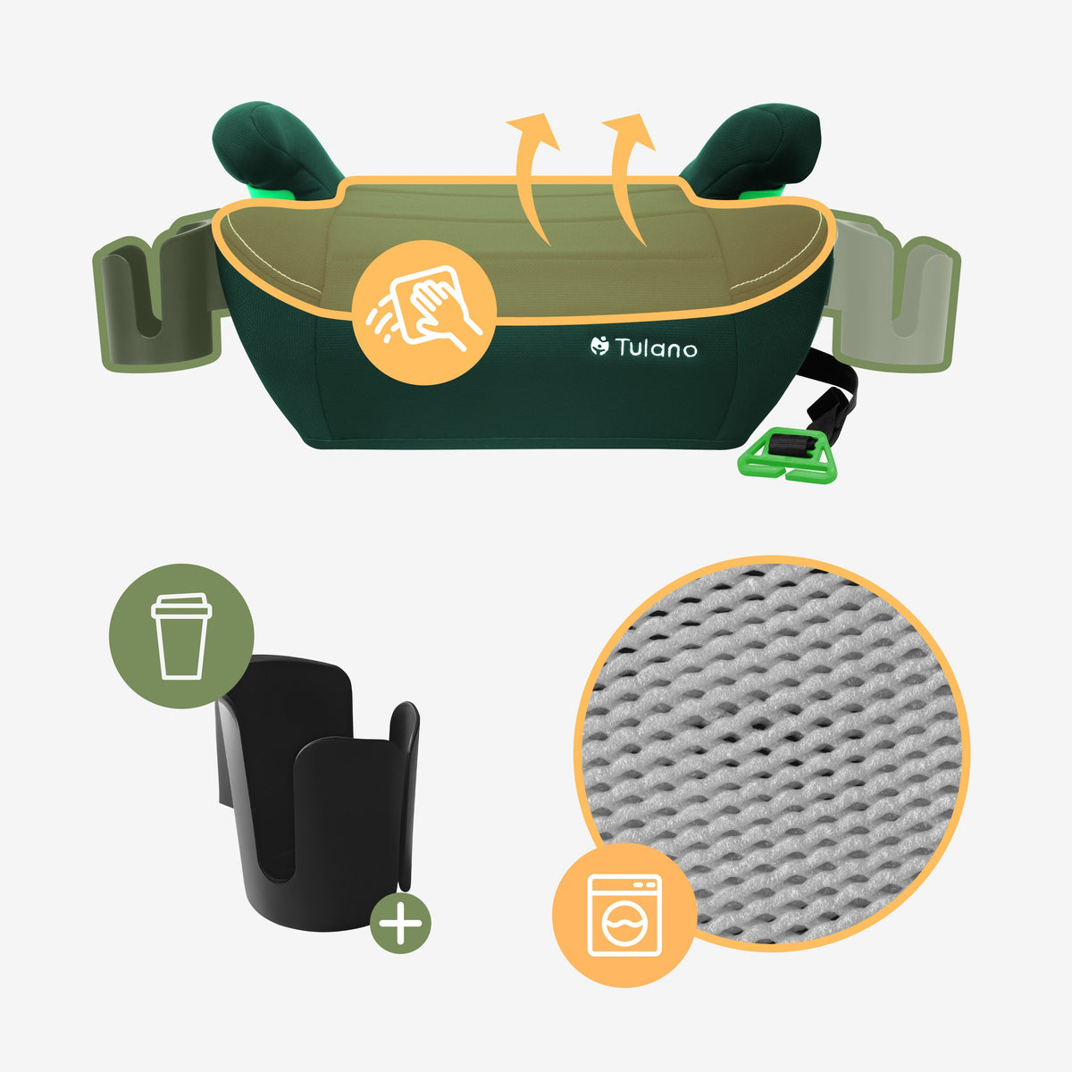 Tulano Cabby 25 Grüner Kindersitz für Autos, 125-150 cm, Größe I 