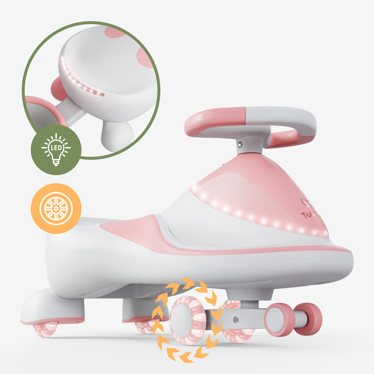 LED-Leuchten in der Frontplatte und im Sitz