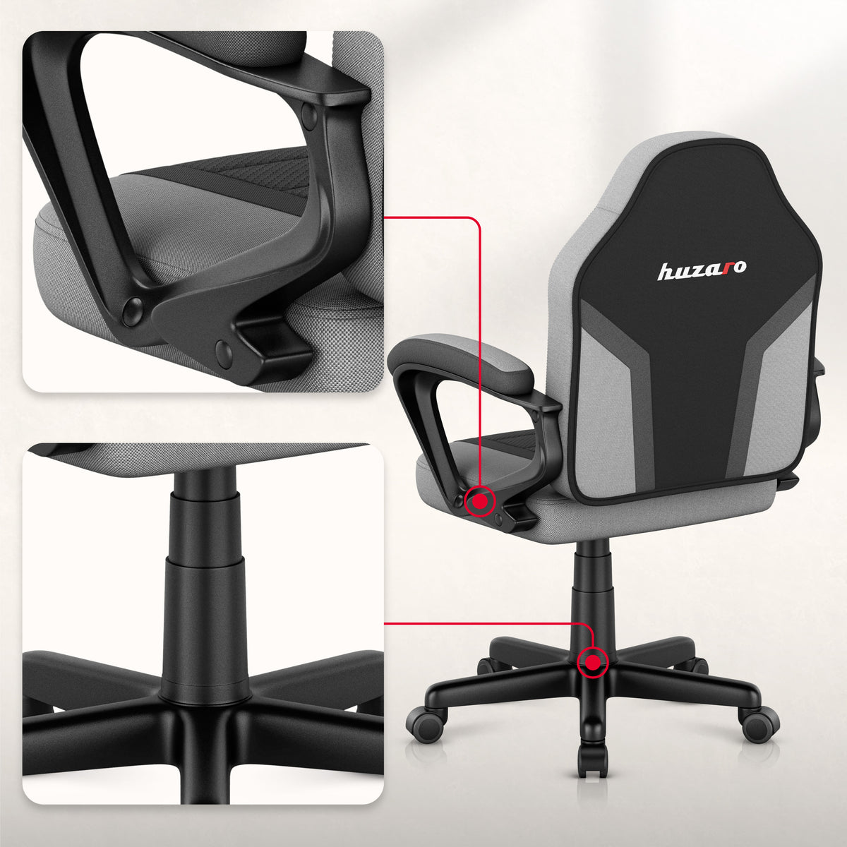 HUZARO RANGER 1.0 Grauer Mesh-Gaming-Stuhl für Kinder 