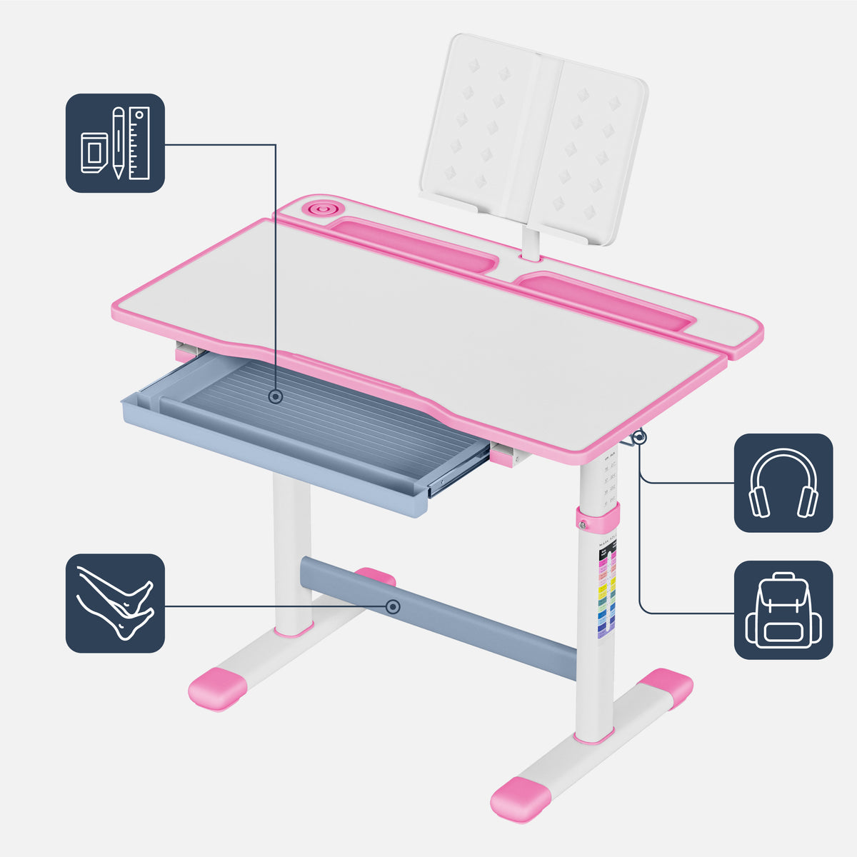 Ergonomischer Kinderschreibtisch Mark Adler Study 3.0 Rosa 66 cm 